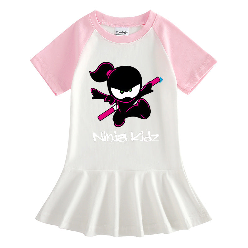 Children's cartoon half sleeved girls' dress