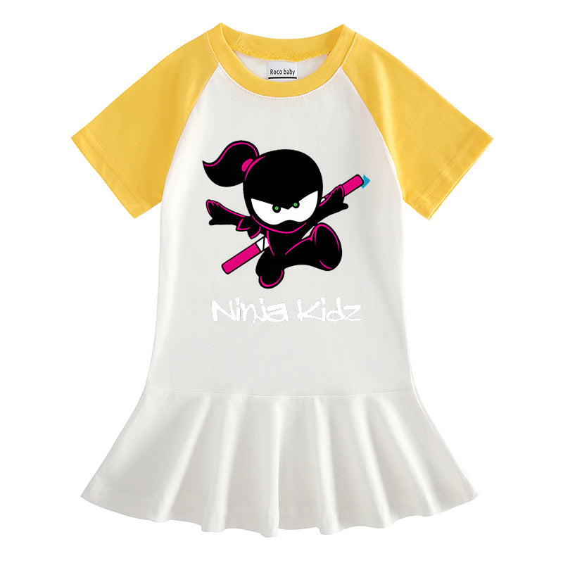Children's cartoon half sleeved girls' dress