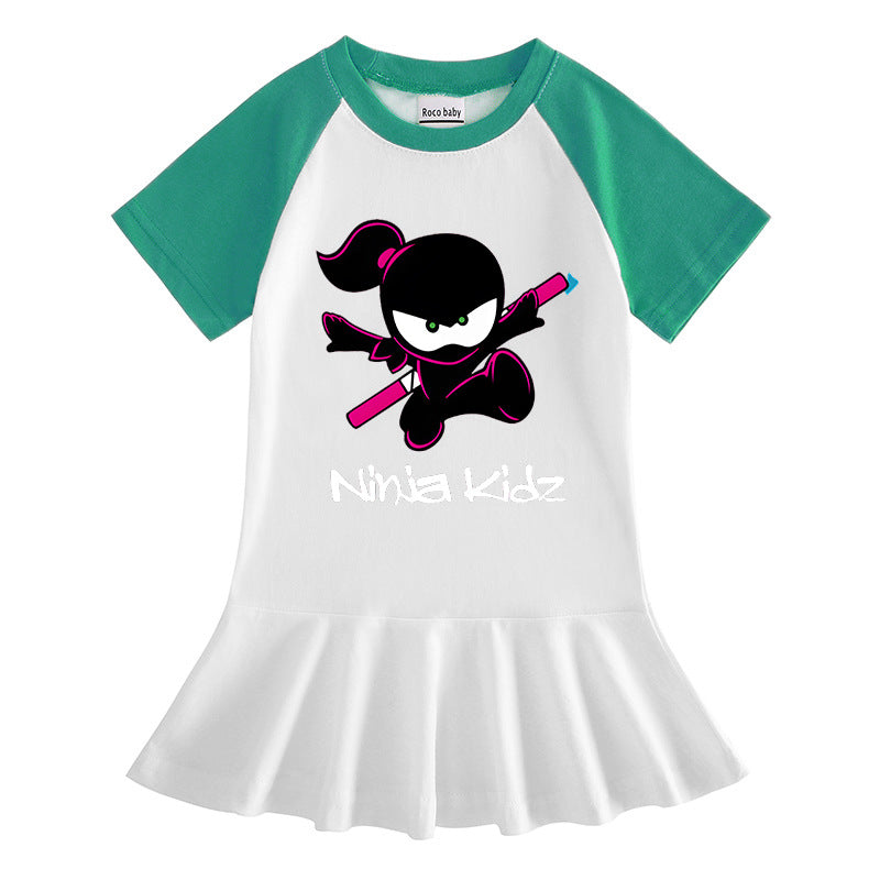 Children's cartoon half sleeved girls' dress