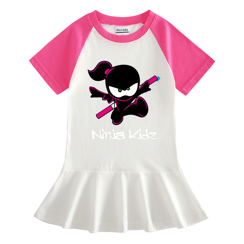 Children's cartoon half sleeved girls' dress