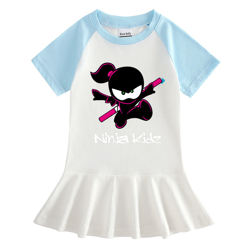 Children's cartoon half sleeved girls' dress