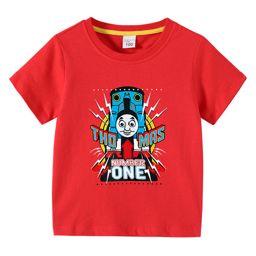 Boys' Summer T-Shirt – Pink & Red Fun Print (80–150cm)