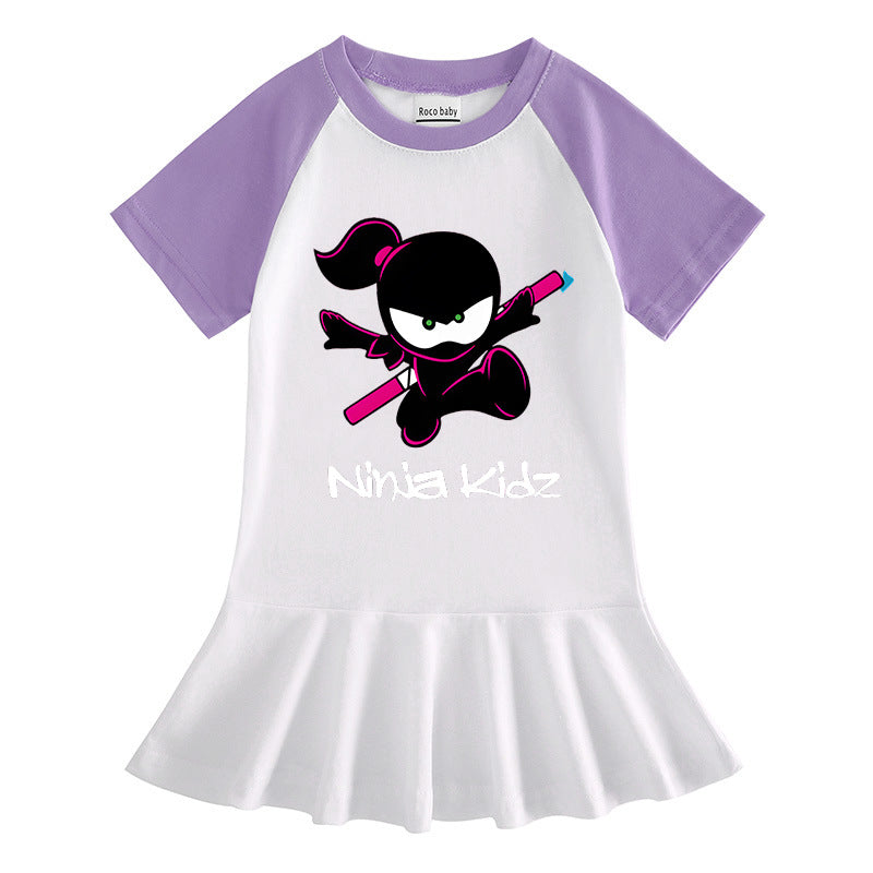 Children's cartoon half sleeved girls' dress